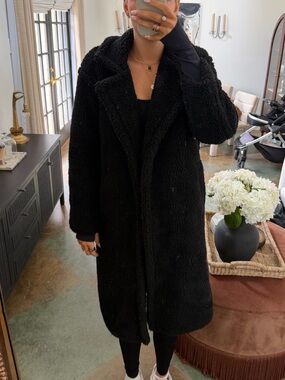 BB Dakota Black Teddy Faux-Sherpa Long Coat
